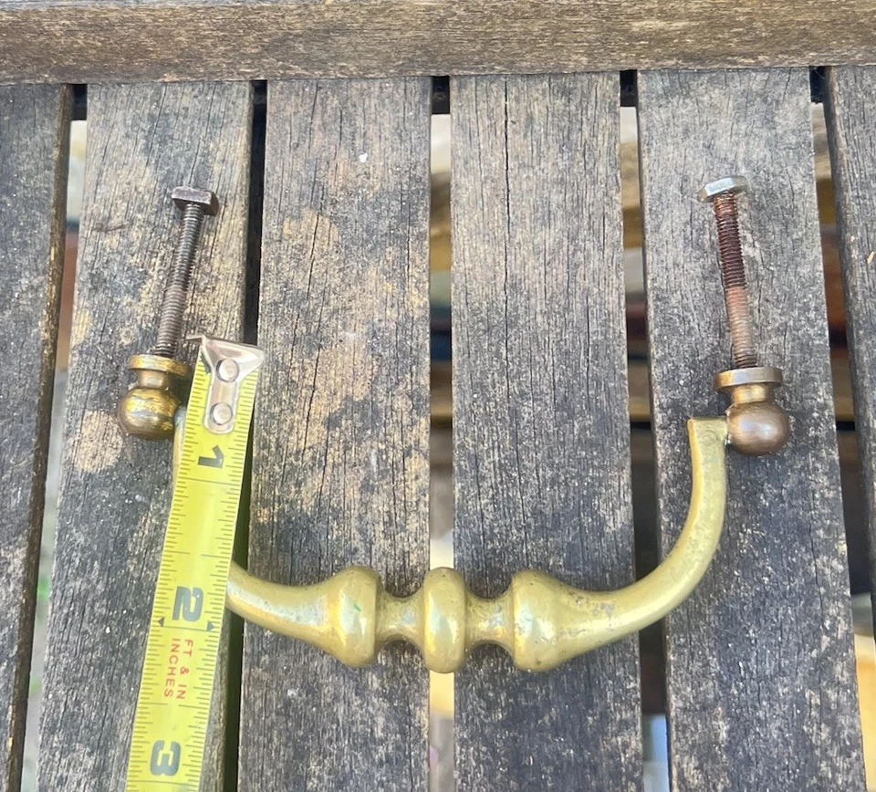 Antique French Drawer 2 Handles Pull Drop Down Solid Brass 5” Gold Dresser A++ - Image 4 of 4