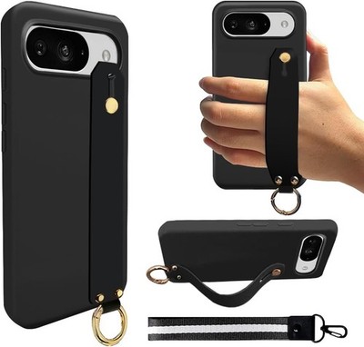 Google Pixel 10/10 Pro Phone Case, Silicone Protective Cover with Wrist Strap -