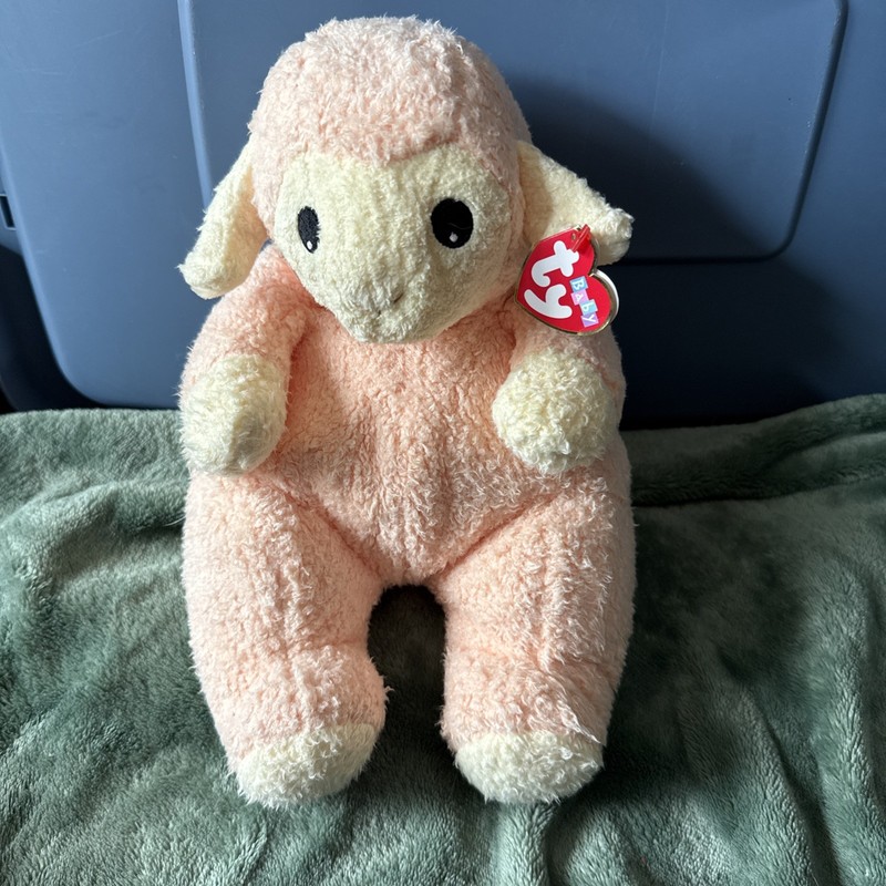 1999 Ty Baby Pillow Pals- Lamybaby- Stuffed Plush Rattle Peach Lamb Animal w Tag