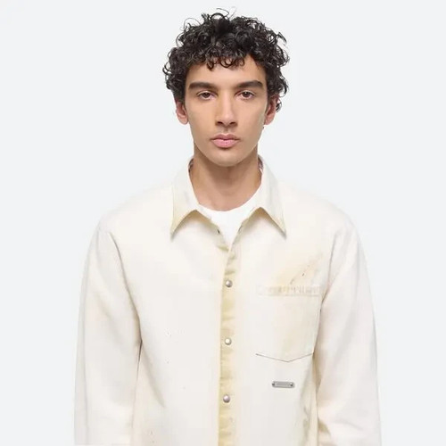 NEW Helmut Lang Ecru Painted Cotton Twill Shirt Sz 42 NWT $595