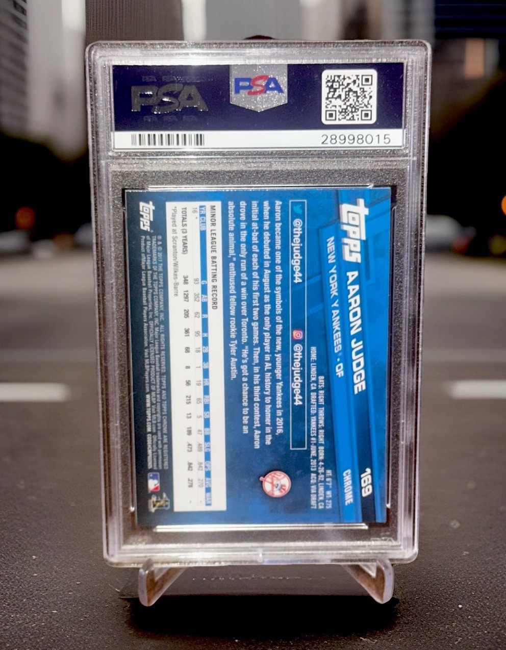 2017 Topps CHROME #169 Aaron Judge Catching Yankees RC Rookie PSA 10 GEM MINT view 2