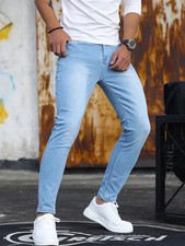 Man Pants Retro Washing Zipper Stretch Jeans Casual Slim Fit Trousers Male Plus