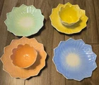 RARE Vintage MCM Anchor Hocking Fire King Lotus Leaf Set 4 Plates 2 Bowls Pastel