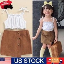 2Pcs Toddler Baby Girls Summer Outfits Sleeveless Top  Short Skirts Set New