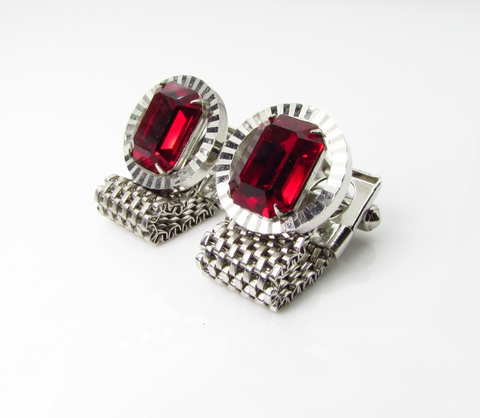 Silver Tone Wrap Cufflinks with Rectangle Faceted… - image 3