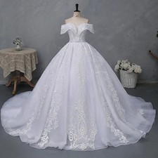 Fashion Deep V neck Luxury Wedding Dresses Off Shoulder Beading Bridal Ball Gown