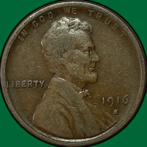 1916-S Lincoln Wheat Cent Fine F Coin #34910