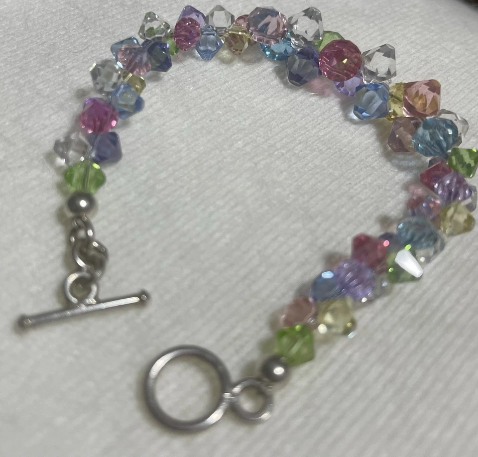 Cluster Style Bicone Austrian Crystals 925 Sterling Silver 7.5 Inch Bracelet - Image 2 of 4