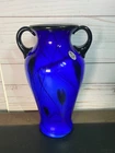 Fenton Glass Hanging Hearts Braveheart Cobalt Blue Vase Black Handles Dave Fetty