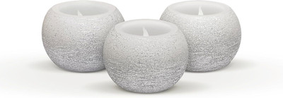 Silver Glitter Flameless Candles - Small 2.4'' W X 1.6'' H Real Wax, LED Flicker,