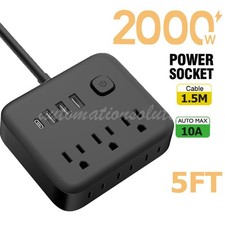 Surge Protector Power Strip- Flat Plug Extension Cord with 6AC Outlets and 4 USB