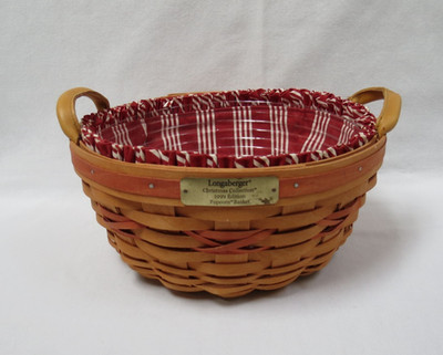 LONGABERGER CHRISTMAS COLLECTION 1999 POPCORN BASKET with Liner & Protector