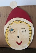 Christmas Elf Hanging Wall Plaque Sign Vintage 1980s Handmade Santa Claus XMAS A