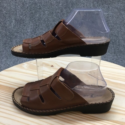 Duck Head Sandals Womens 10 M Casual Comfort Slip On Wedge Slide Brown Leather - Picture 2 of 19