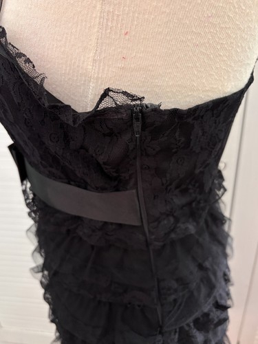 Abito INFLUENCE a strati nero pizzo midi cocktail ballo matrimonio cinturino manica UK 14 - Foto 9 di 18
