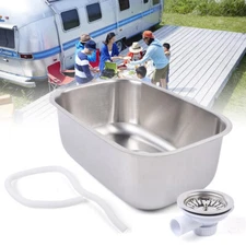 RV Kitchen Sink Hand Wash Basin w/ Water Outlet Caravan Camper Stainless Steel