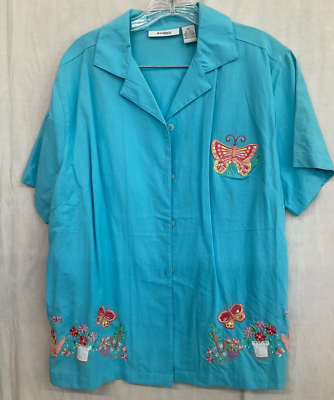 robin egg blue dress shirt NicoBlu Menorca Blouse and Grecian Motif Embroidery in Robin Egg Blue 2X