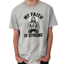 Faith Strong Reps For Jesus Cool Gym Workout Womens or Mens Crewneck T Shirt Tee