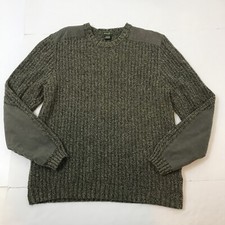 Eddie Bauer Crew Neck Green Knit Sweater Elbow Patches Cotton Wool Men's Sz L