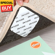 12 PCS Rug Tape, Gripper for Rug for Hardwood Floors, Double Sided Reusable Unde