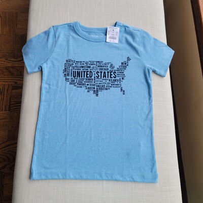 New! Crewcuts sz 4-5 Blue Boys' U.S. Map Tee Short-sleeve T-Shirt NWT L2203