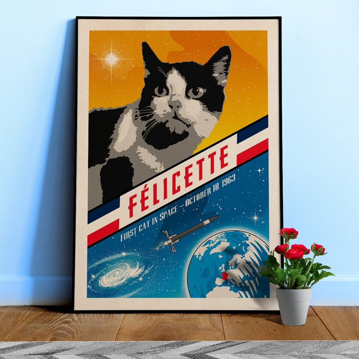 Felicette, First cat in space, France, 1963 — Vintage space poster