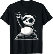 Retro Panda Rock Music Gift Men Kids Women Funny Panda T-Shirt