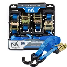 1" x 15 Ft Blue Ratchet Tie Down 4-Pack Set with S hook, Set of 4 -NK-R154PK