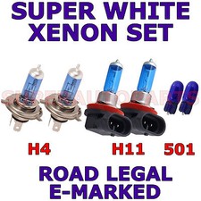 ADATTO PER NISSAN TRADE 1986-2004 SET 4 LAMPADINE ALOGENE H4 2 X H11 + 501 (W5W)