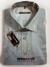 Eterna Mens Size 46/18 Blue Short Sleeve Business Dress Shirt New In Package
