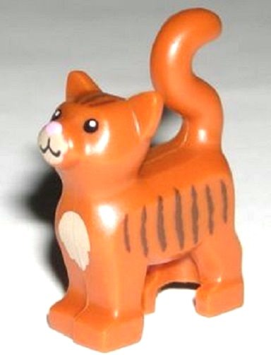 LEGO ORANGE CAT ~ Minifigure Kitty Standing Stripes Pink Nose