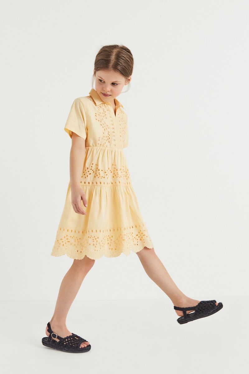Zara Kids Girl Embroidered Taffeta Dress Pastel Yellow 7521 Zara Kids Girl Embroidered Taffeta Dress Pastel Yellow 7521