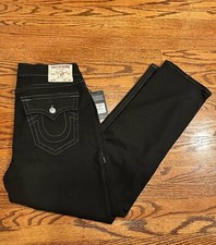 True Religion Ricky Relaxed Straight Mens Black Body Rinse Denim Jeans 34x32 NEW