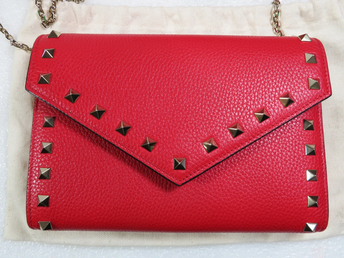 Beauty! Valentino Rockstud red Leather Wallet Women&#039;s $1200 | eBay