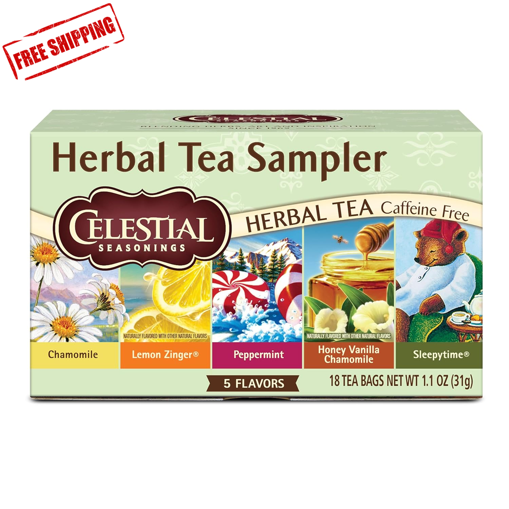 Herbal Tea Sampler Variety Pack, Caffeine Free, 18 Tea Bags