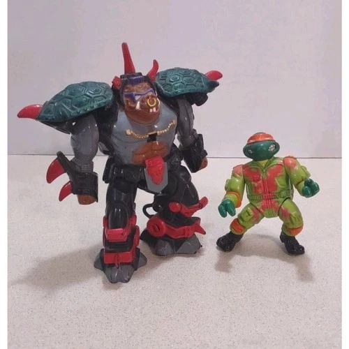 TMNT Retro Vintage Road Racing Mike + Cyber Samurai Bebop Figure Incomplete
