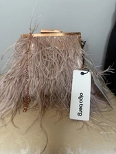 Olga Berg Feather Clutch Bag with Chain Strap – Blush Pink – Brand New with Tags