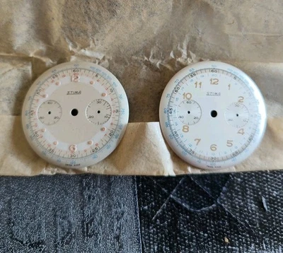 Lot 2 Cadrans Montre Chronographe STIMA Vintage 34,9 mm Swiss Watch Dial Parts - Photo 1/4