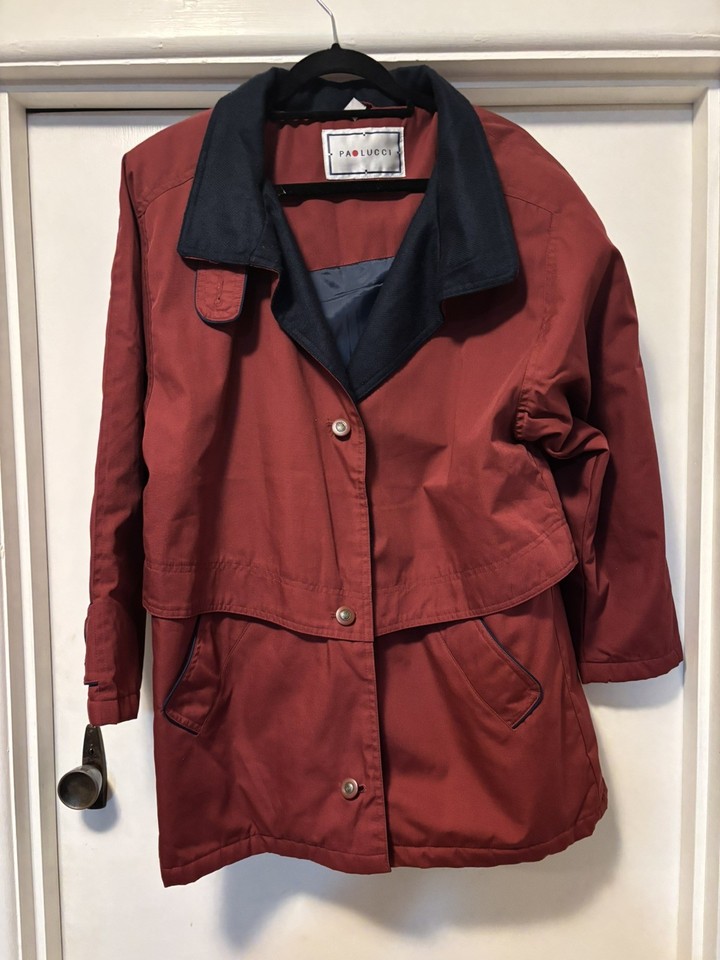 Vintage Paolucci Rust Red Trench Coat Jacket Women’s Size M Retro Utility Coat