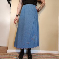 Vintage 1990s Koret City Blues Embroidered Denim Maxi Skirt