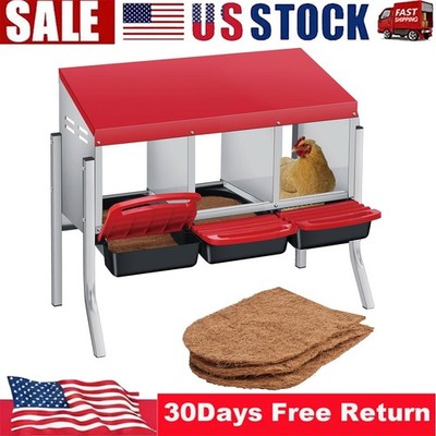 3-Compartment Roll Away Chicken Nesting Box Egg Collection with Support Legs