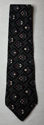 Via Manzoni Multicolor Geometric Print 100% Silk Black/Red/Silver Necktie Italy - Image 1 of 4