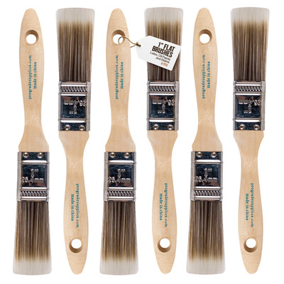 6PK 1''Flat House Wall,Trim Paint Brush Set Home Exterior or Interior Brushes