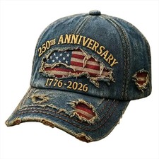 250th US Anniversary Denim Hat 1776  2026 Simulation print Patriotic Baseball Cap