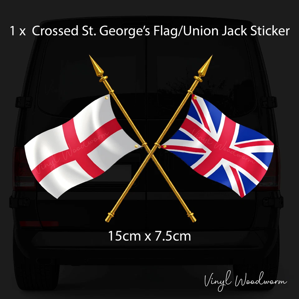 England St. George/Union Jack Crossed Flag Sticker Car Motorhome Van Bike Truck