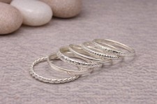 Silver Stacking Rings Set Thin Textured Bands Minimalist Boho Unisex Jewelry