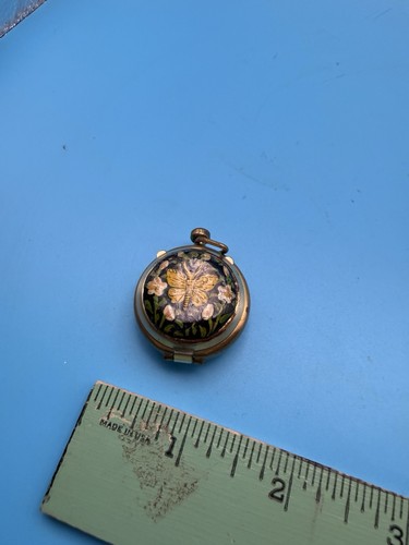 Vintage Butterfly Floral Pill Box Brass Tone Miniature Trinket Box