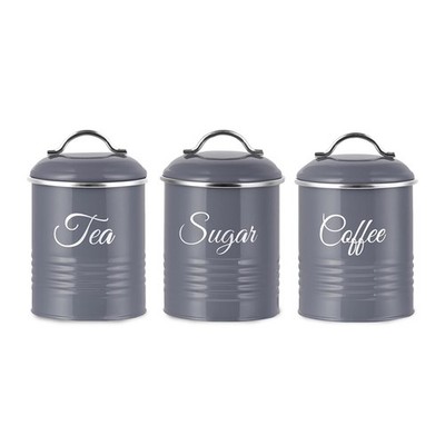 Tee Kaffee Zucker Kanister Set Grau Hochglanz 1,3L Luftdicht Dosen