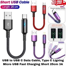 USB  to USB C Data Cable, Type C Ligning Micro USB Fast Charging Short 25cm 3A