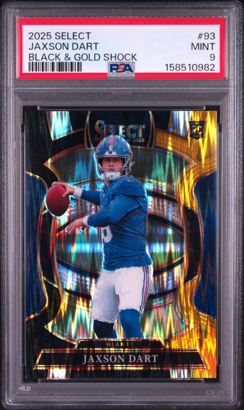 2025 Panini Select Jaxson Dart Black & Gold Shock Prizm Rookie #93 PSA 9